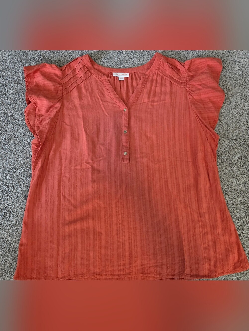Knox Rose Coral Button Henley Peasant Blouse